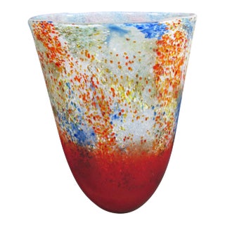 Large Glass Nuvo Lithuanian Art Glass Vase in Red Multicolor Confetti Finish For Sale