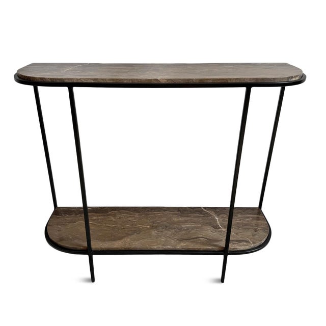 Metal Modern Rounded Taupe Marble & Iron Console Table For Sale - Image 7 of 12