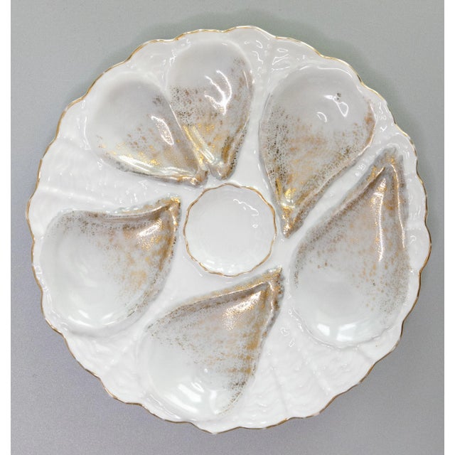 Ceramic Antique French Gilt Silver Gray Porcelain Oyster Plate For Sale - Image 7 of 7