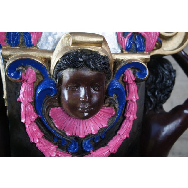 Set of 2 Vintage Venetian Figural Polychrome Bronze Sculpture Pedestals Plant Stands For Sale - Image 11 of 12