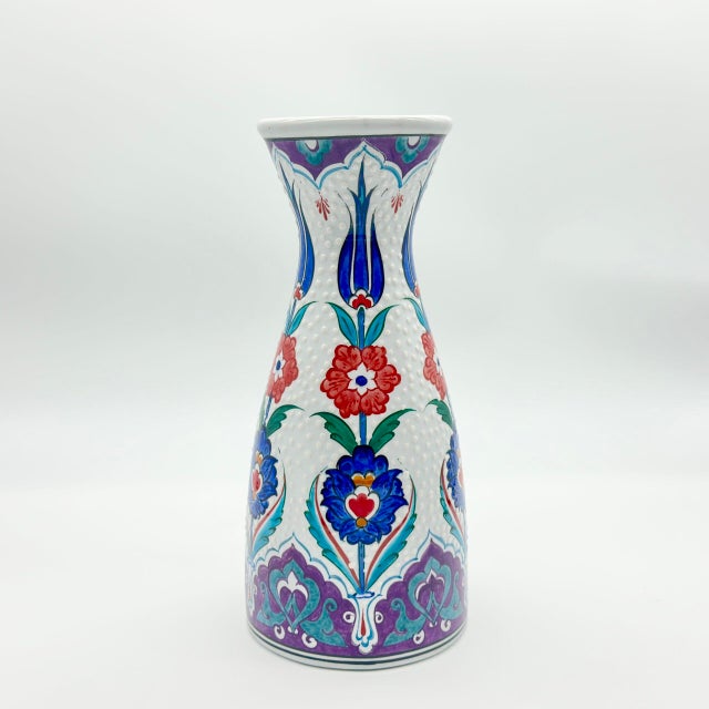 Handmade Ceramic Conical Vase (25cm) – Embossed Dotted Texture & Purple Accents – Elegant Bud Vase For Sale - Image 6 of 8