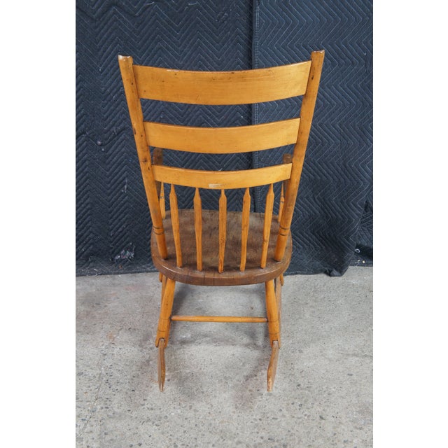 Antique American Maple Farmhouse Windsor Slat Back Ladderback Rocking Chair For Sale - Image 6 of 11