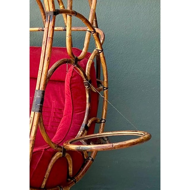 Vintage Bent Rattan Swivel Lounge Chair With Flip Down Side Tables For Sale - Image 4 of 12
