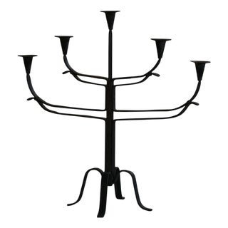 Vintage Scandinavian Brutalist Wrought Iron and Metal Candleholder, 1940s For Sale