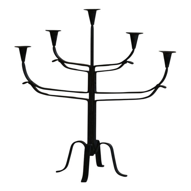 Vintage Scandinavian Brutalist Wrought Iron and Metal Candleholder, 1940s For Sale