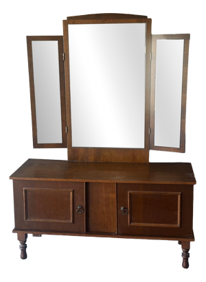 Vintage Wooden Dressing Table with Triptych Mirror, 1950s