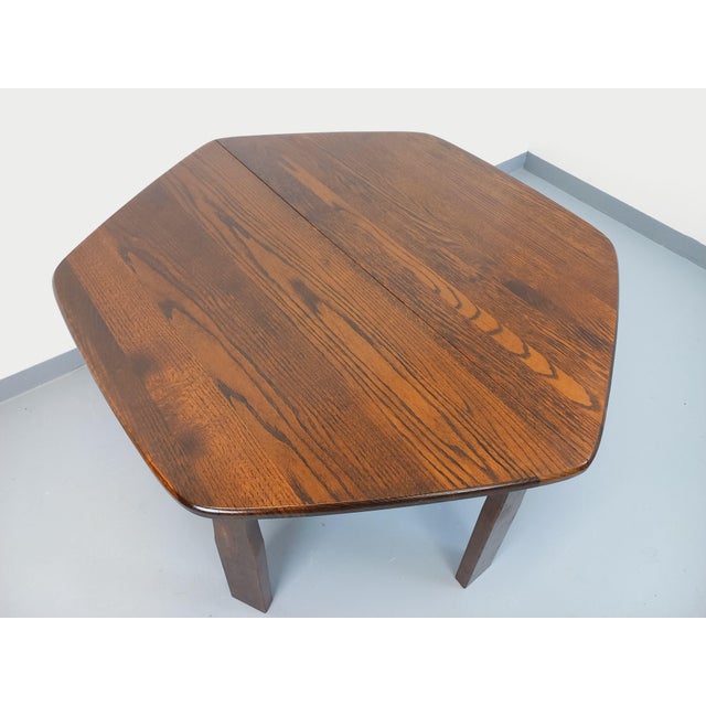 Vintage Brutalist Hexagonal Oak Dining Table with Extension, 1950s For Sale - Image 9 of 18