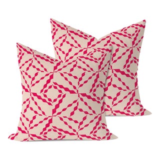 Christopher Farr Puzzle in Hot Pink 22" Pillows - A Pair For Sale