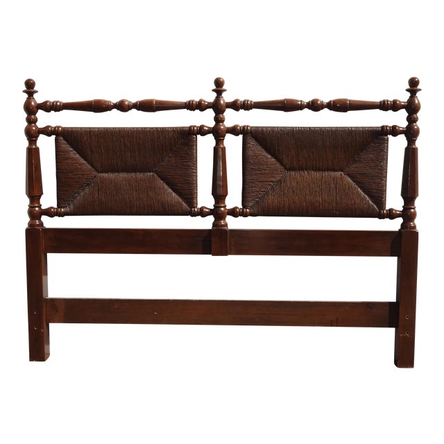 Vintage French Country Wood & Rush Full Size Headboard Chairish