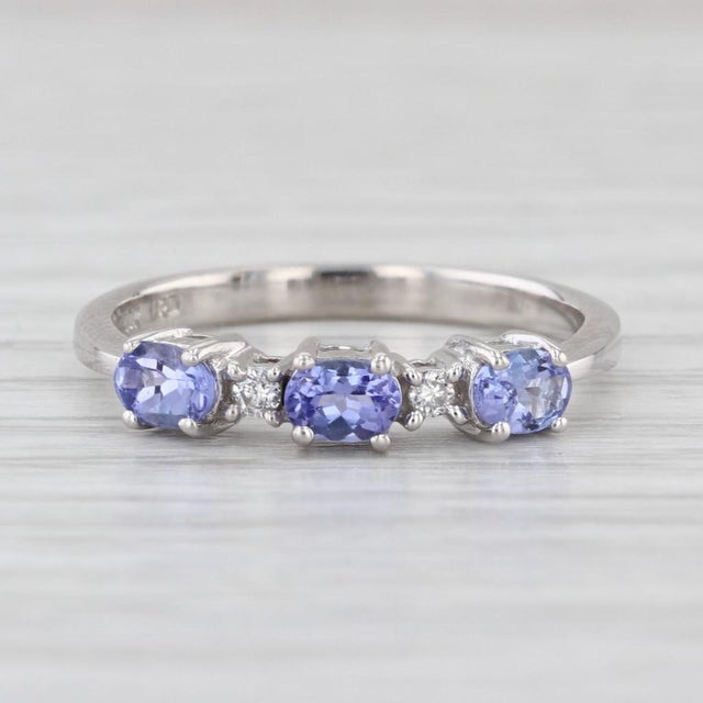 Purple 0.57ctw Tanzanite Diamond Ring 14k White Gold Size 7 Stackable 3-Stone For Sale - Image 8 of 8