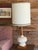 Mid-Century Modern 1960s Mid-Century Modern Textured Ceramic & Walnut Table Lamps With Original Tall Drum Shades - Pair For Sale - Image 3 of 12