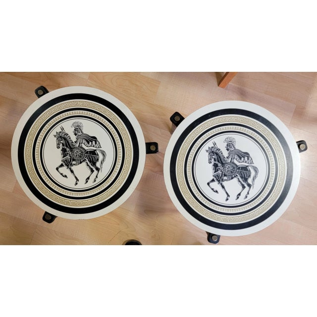 1970s Pair Greek Motif Mid-Century Modern End Tables in the Manner of Piero Fornasetti For Sale - Image 5 of 8