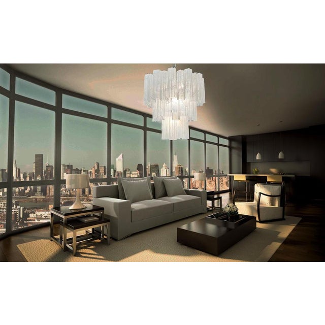 Industrial Big Three-Tier Murano Glass Tube Chandelier in White Albaster, 1980s For Sale - Image 3 of 12