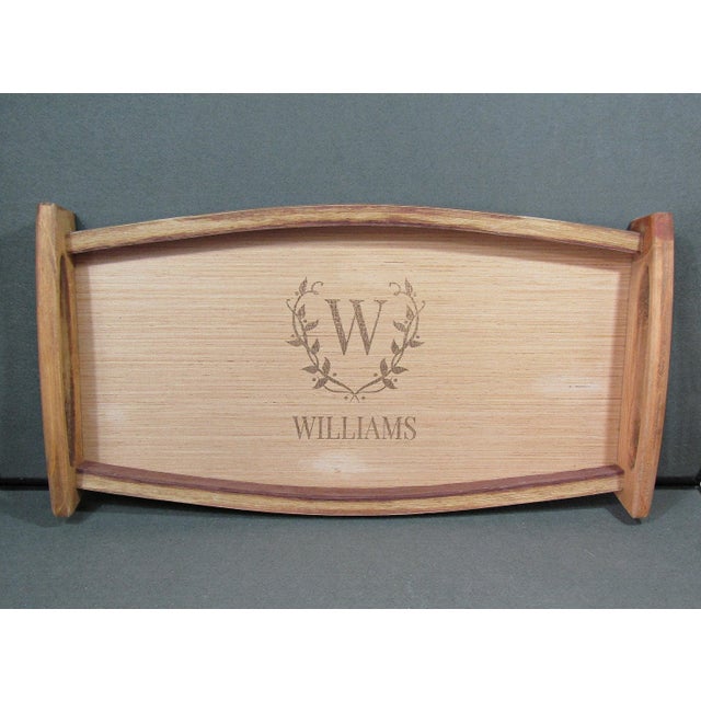 Handcrafted by Pinecone Home in Cincinnati, Ohio, this substantial serving tray is made from authentic reclaimed wine...
