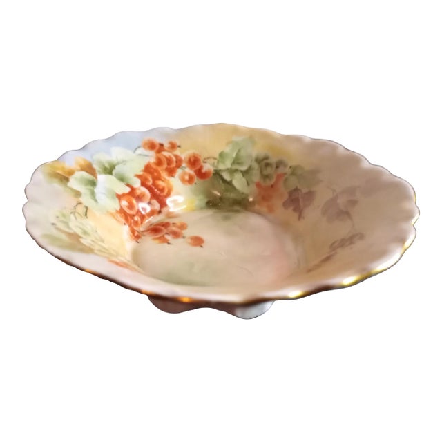 Vintage Versailles Germany Handpainted Porcelain Ruffled Bowl For Sale