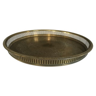 Vintage Round Brass Tray For Sale
