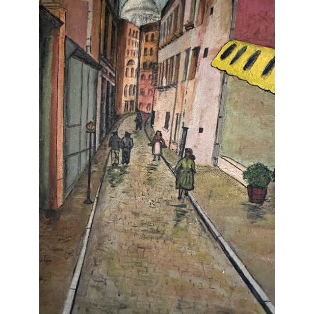 Vintage Mid Century Modern Canvas Oil Painting Framed Impressionist Street Scene Wall Art 1961 For Sale - Image 10 of 11