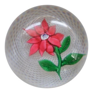 Antique New England Glass Company Pink Poinsettia Latticinio Paperweight For Sale