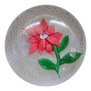 Antique New England Glass Company Pink Poinsettia Latticinio Paperweight