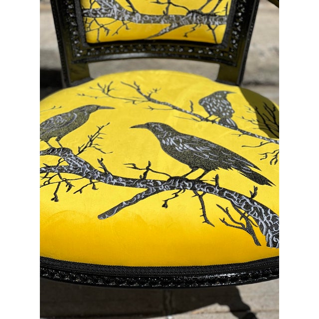 1960s Gothic Raven Crow Yellow Velvet and Embroidery Armchair For Sale In New York - Image 6 of 7