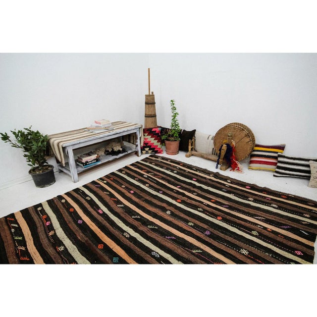 Striped Goat Hair Vintage Kilim Rug- 7′ × 10′ For Sale In Los Angeles - Image 6 of 7
