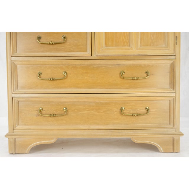 Tan Pickled Oak 6 Drawers Two Door Compartment Chifforobe Chest Dresser Cabinet MINT For Sale - Image 8 of 12