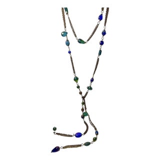 1960s Venetian Art Glass & Copper-Tone 57" Lariat Necklace For Sale