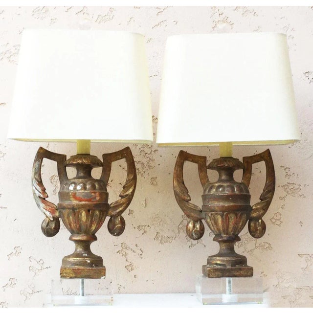 Gilded Wood Urns Shaped Lamps Circa 1890 - a Pair For Sale - Image 9 of 9