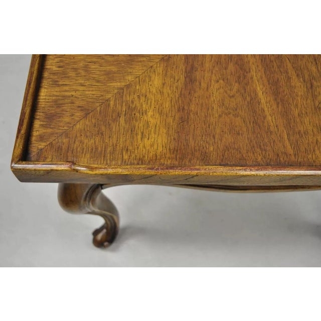 Wood Vintage French Provincial Style Low Oak & Walnut Square Side Table For Sale - Image 7 of 9