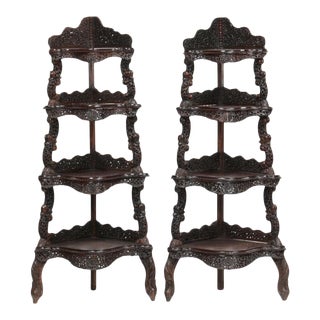 19th Century Indian Carved Corner Shelves - a Pair For Sale