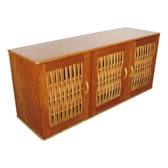 Restored Mid-Century Mahogany Sideboard W/ Woven Rattan Doors (Need Sku) For Sale