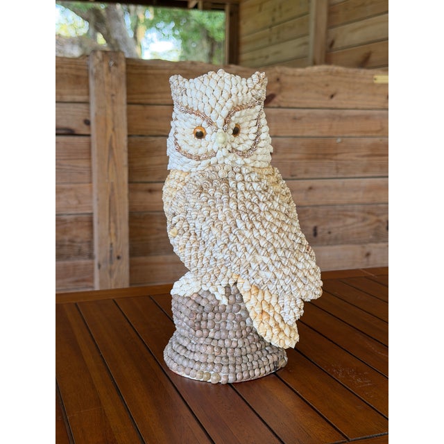 Vintage Seashell Encrusted Owl Sculpture For Sale - Image 10 of 12