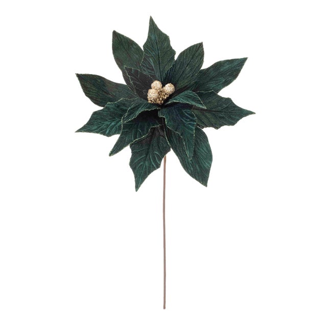 Kenneth Ludwig Chicago ForestGreen Poinsettia Stem (Set of 2) For Sale - Image 4 of 5