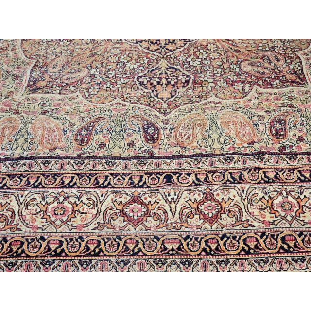 Textile 19th Century Persian Kerman Lavar Rug, Hand-Knotted Wool, Floral Design, Ivory & Red, 8x11 For Sale - Image 7 of 18