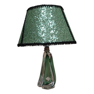 Vintage Belgian Table Lamp with Crystal Glass Base by Val St. Lambert, 1970s For Sale