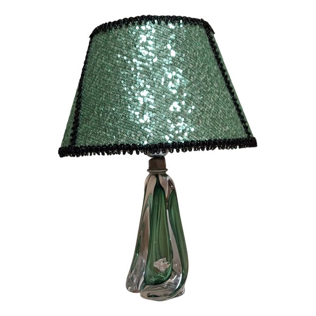 Vintage Belgian Table Lamp with Crystal Glass Base by Val St. Lambert, 1970s For Sale