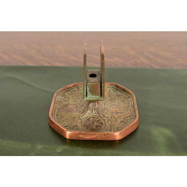 Metal Tiffany Studios New York Zodiac Pattern Bronze Match Box Holder For Sale - Image 7 of 11