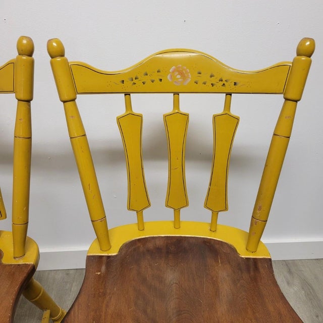 Mustard Antique Temple-Stuart Mustard Painted Country Dining Chairs, Set of 4 For Sale - Image 8 of 14