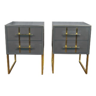 Pair of Grey Vintage Night Stands Made in Italy With Opaline Glass Designer For Sale