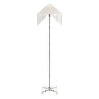 Visual Comfort Signature Grenol Floor Lamp in Polished Nickel with Linen Shade For Sale