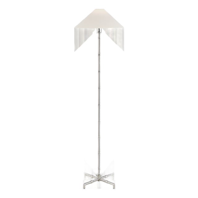 Visual Comfort Signature Grenol Floor Lamp in Polished Nickel with Linen Shade For Sale