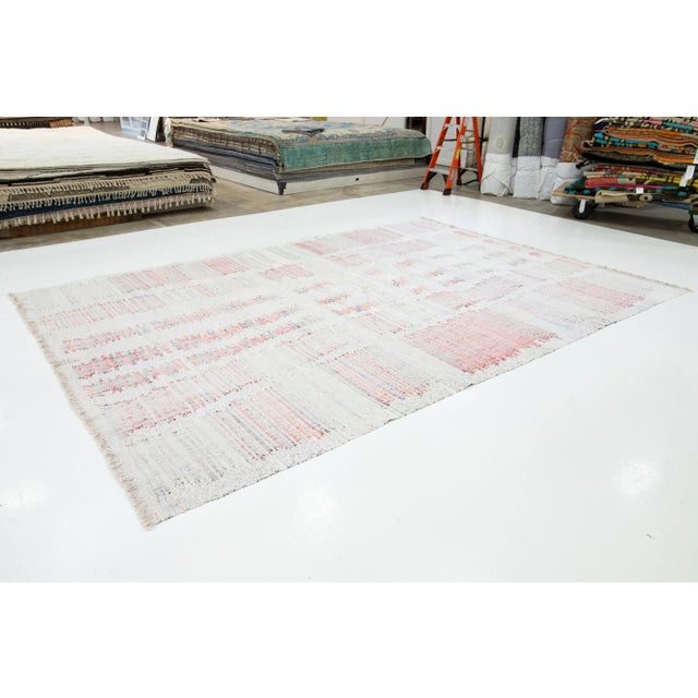 Modern Kilim Flatweave Wool Rug in Beige With Abstract Design For Sale - Image 4 of 10