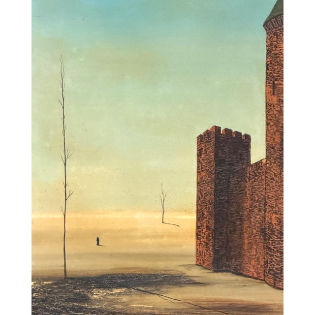Álvaro Guillot Surrealist Fortress Landscape Oil Painting, Signed For Sale - Image 15 of 15