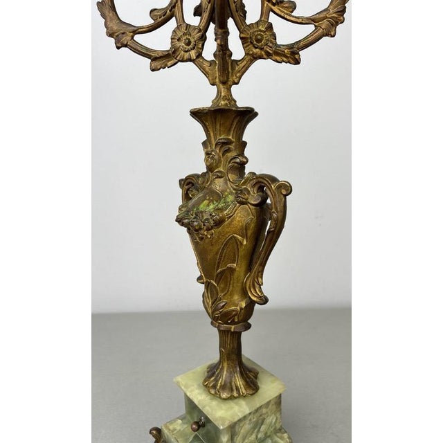 Antique French Brass and Marble 5-Arm Candelabra For Sale - Image 11 of 12