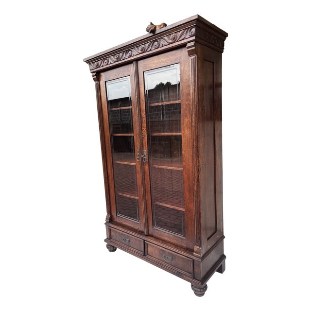 Antique Neo-Renaissance Oak Display Cabinet, 1910 For Sale