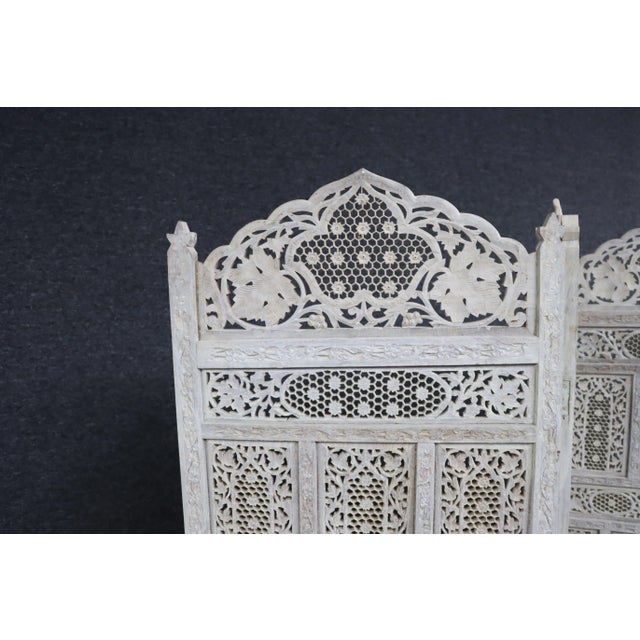 Anglo Indian Sandalwood Dressing Screen/Room Divider *carved *distressed *4 panels at 80" total