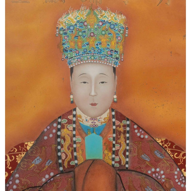 Chinese Pair of Chinese Ancestor Portraits Reverse Glass Paintings For Sale - Image 3 of 12