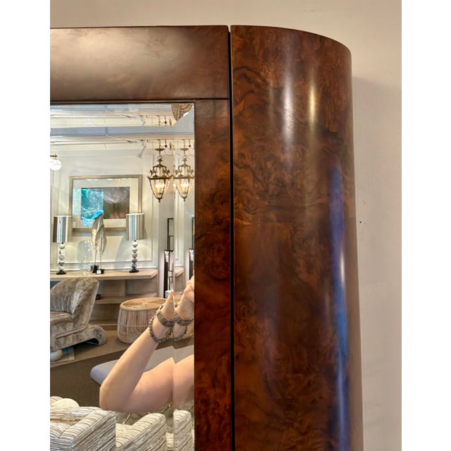 Original retail $6800, stylish Jonathan Charles Modern Burl Mahogany Jacques Full Length Storage Mirror, two doors...