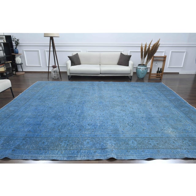 Textile 1960s Vintage Persian Handmade Wool Cotton Blue Area Rug For Sale - Image 7 of 11