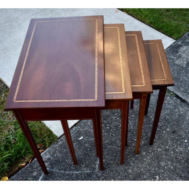 Traditional Inlaid Mahogany Nesting Tables Vintage Set of 4 Stacking Tables For Sale - Image 3 of 18